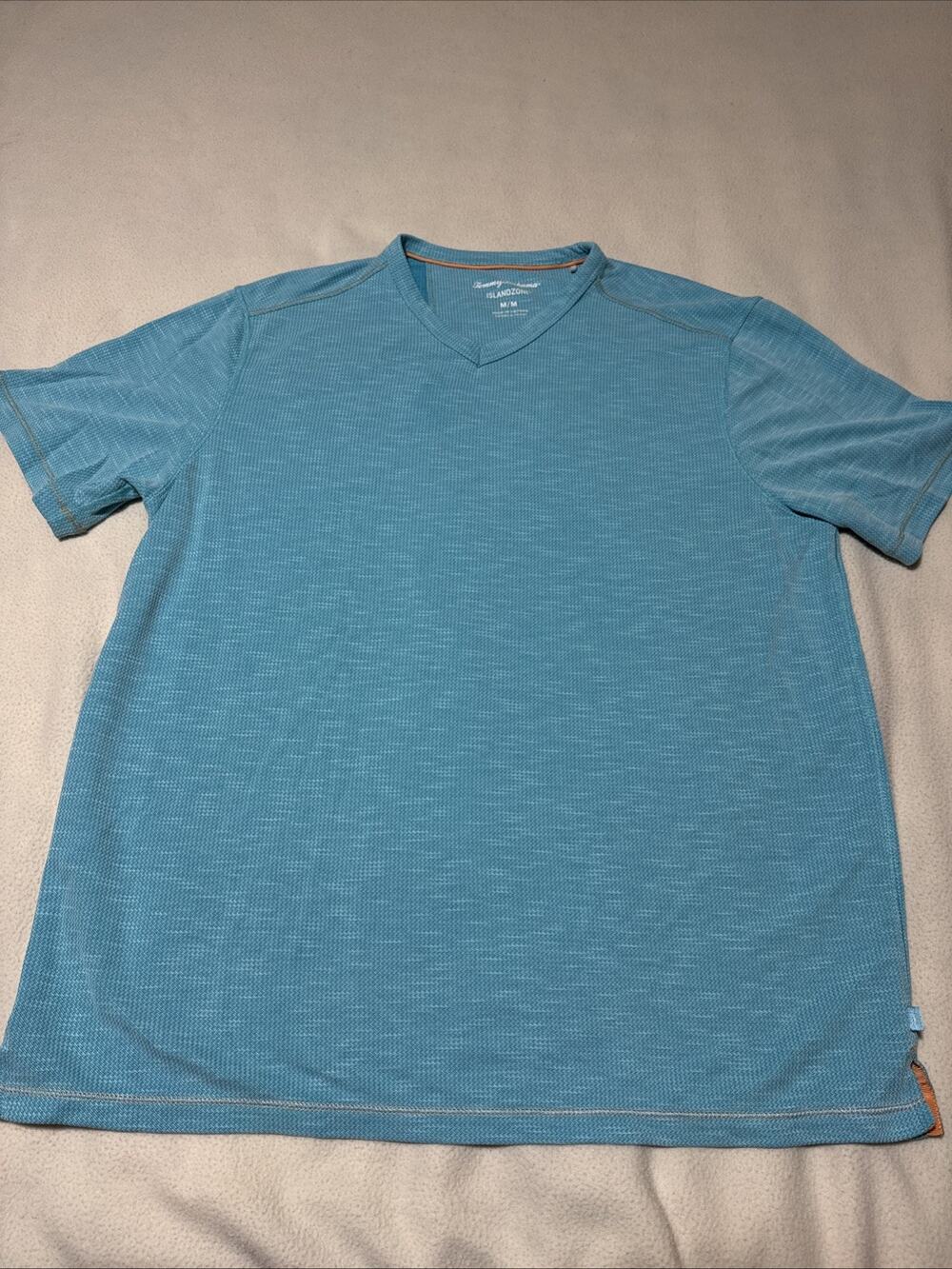 Tommy Bahama IslandZone Mens V-Neck T-Shirt Turquoise Blue Space Dye Medium